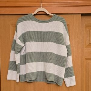 Striped Green and White Women's Sweater